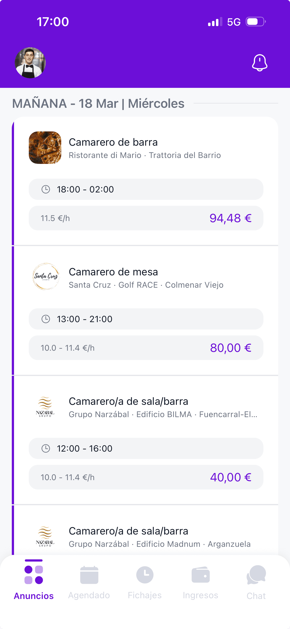 App de Shifty — turnos disponibles para profesionales