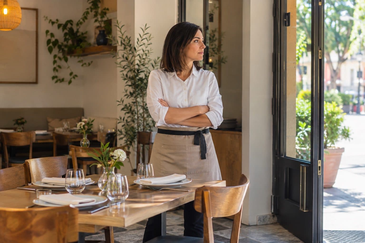 Manager de restaurante gestionando una situación de urgencia