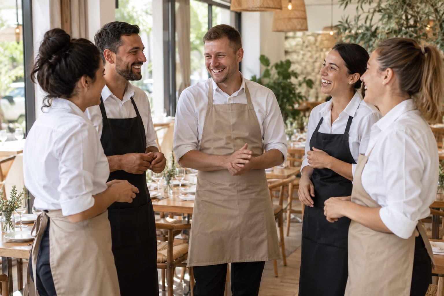 Manager de restaurante gestionando su equipo