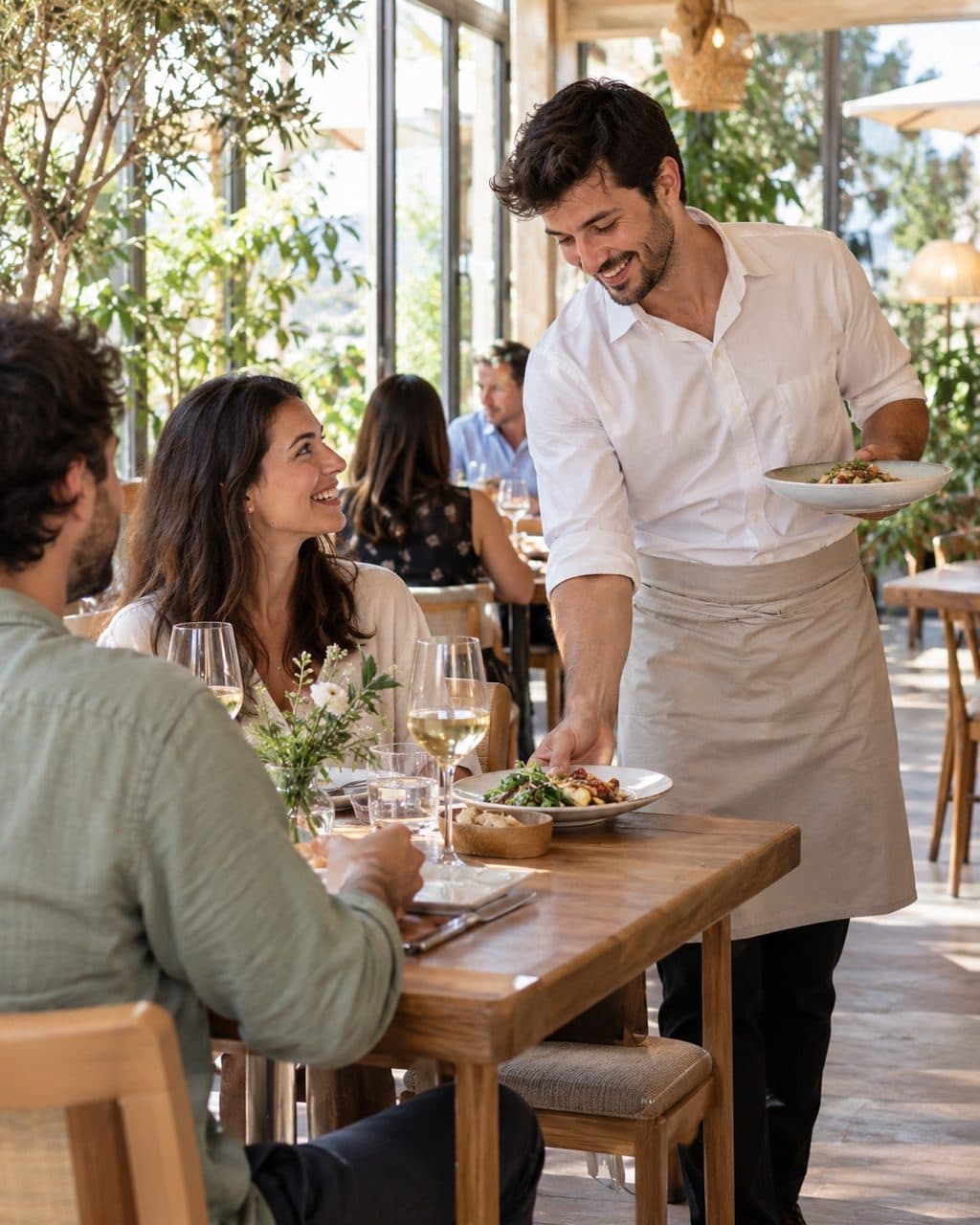 Camarero sirviendo una mesa en un restaurante