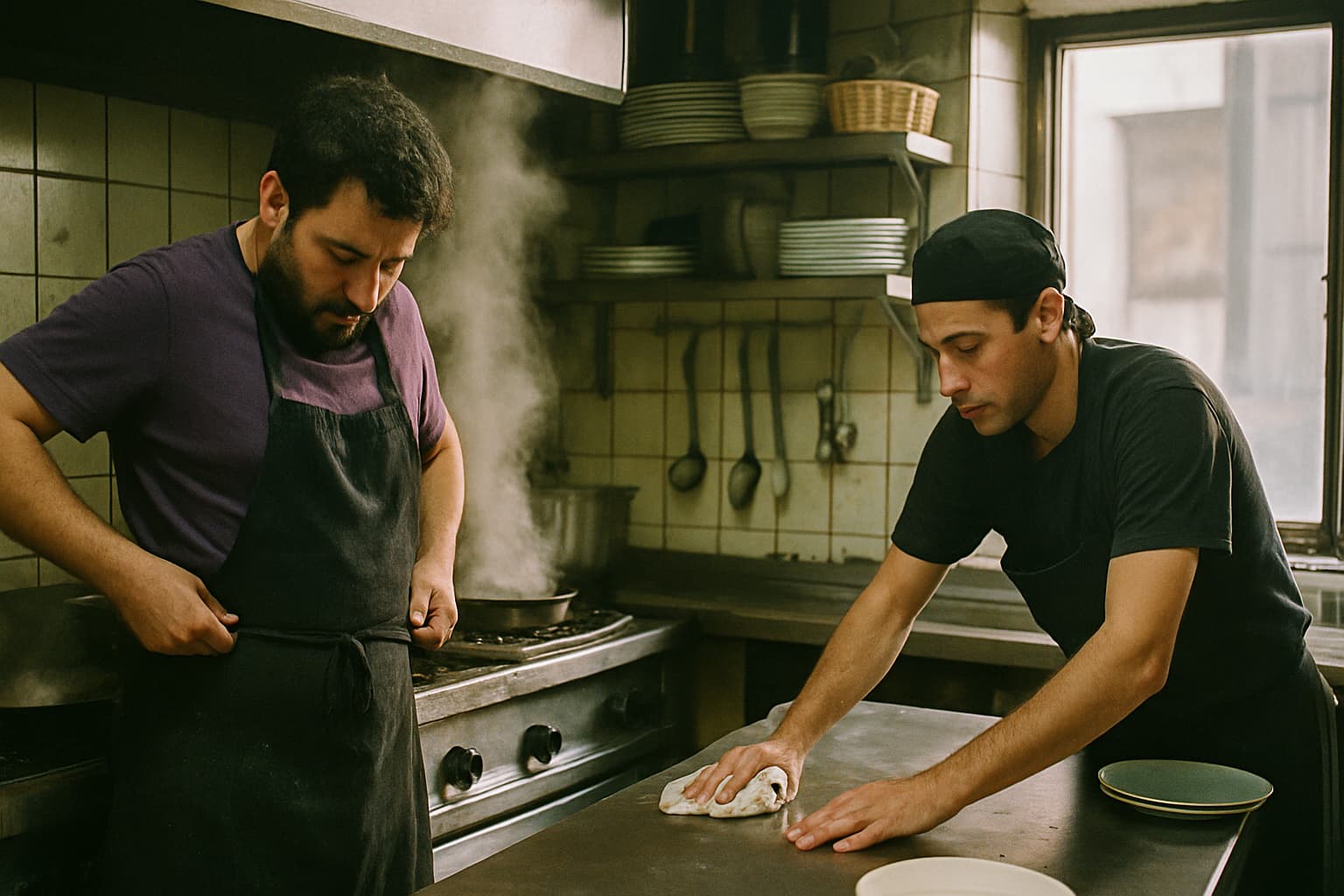 Equipo de hostelería colaborando en un restaurante