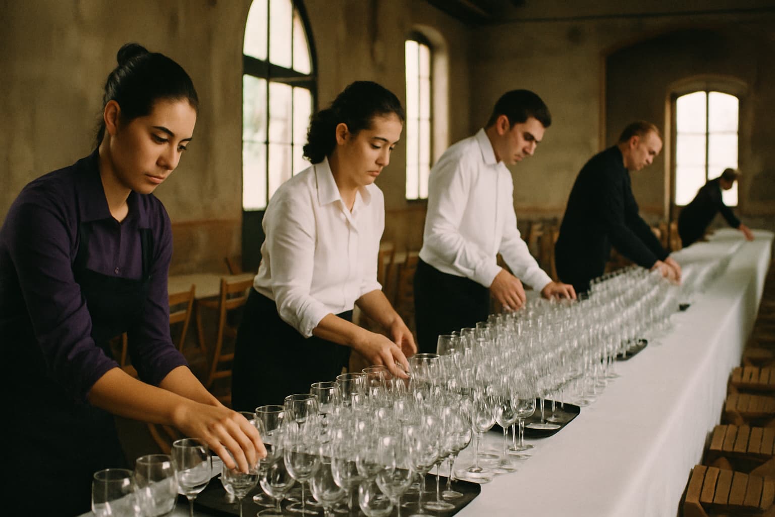 Equipo de catering gestionando un evento de gran formato